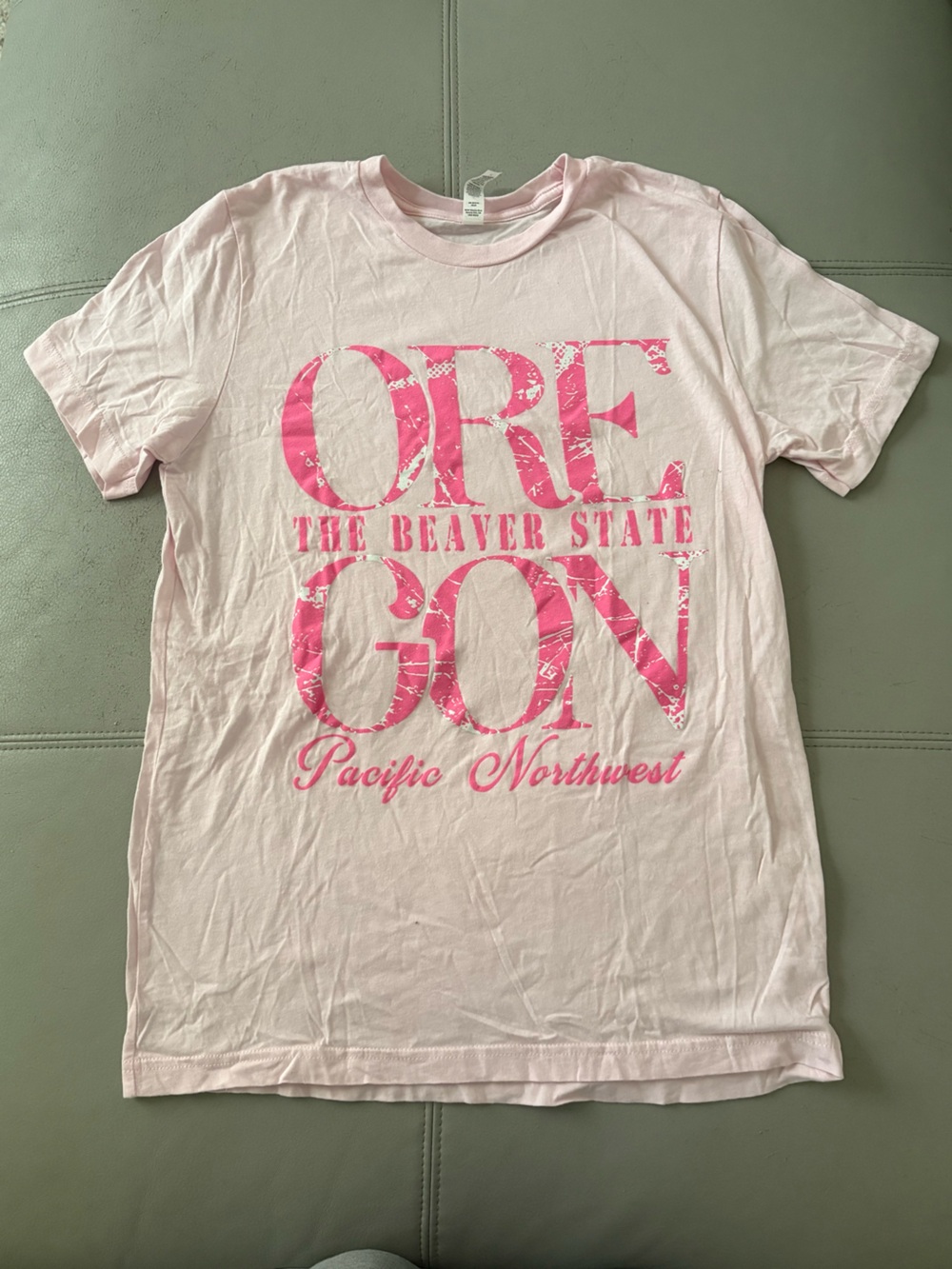 Source Unknown Light Pink Short Sleeve Tee with Hot Pink Oregon Graphic